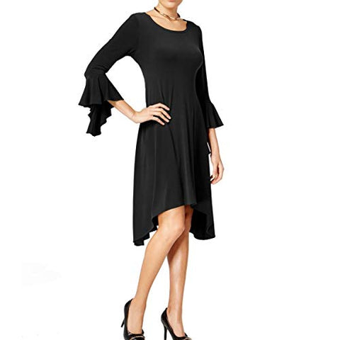 Alfani Asymmetrical Bell-Sleeve Dress Deep Black