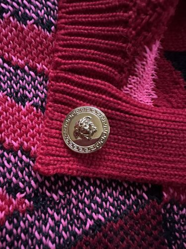 Versace Patterned Knit Pink Cardigan Fuchisa Womens Size 42