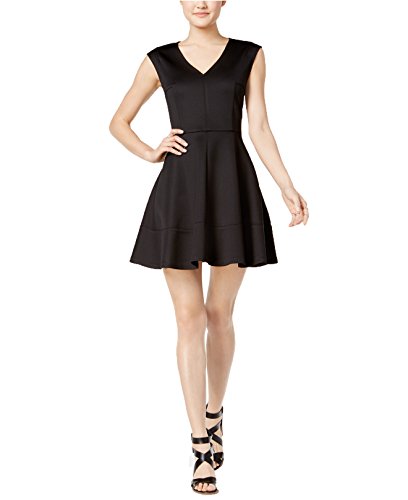 Bar III Women's V-Neck Fit & Flare Scuba Dress Deep Black Large