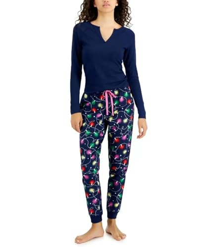 Jenni Women's Cotton Flannel Plaid Pajama Pants, Xmas Lights, X-Small