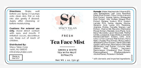 Stacy Talan FRESH TEA FACE MIST Aloe Vera Vitamin B3 Green White Tea hydrating