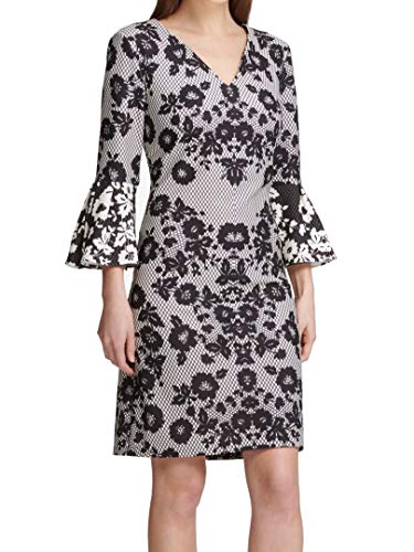 DKNY Womens Geometric Floral Sheath Dress B/W 2 Black/White