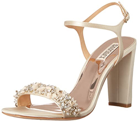 Badgley Mischka Women's Teenie Heeled Sandal, Ivory Satin, 8.5