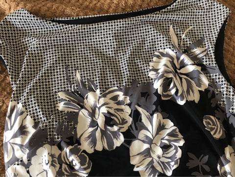 RALPH LAUREN Womens Black/White Floral Print Jersey Sheath Dress 10