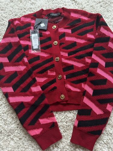 Versace Patterned Knit Pink Cardigan Fuchisa Womens Size 42