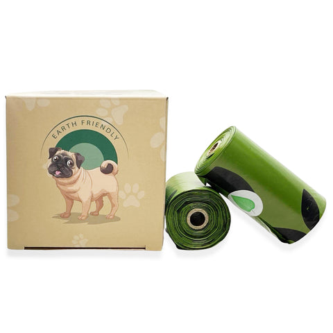 Pet Set Earth Friendly Poop Bags Extra Thick Leak proof Dog waste Bags 15 Bags Per Roll, 8 Rolls Per Box