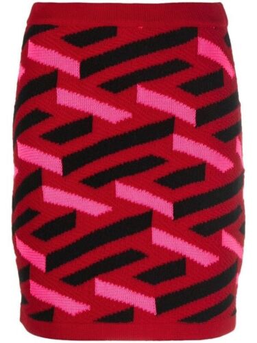 Versace geometric intarsia knitted skirt Pink Size 38