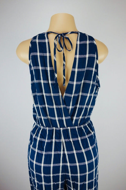 Maison Jules Womens Tie Blue  Notte Cotton Casual Jumpsuit M