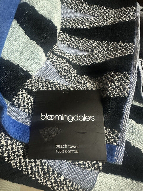 Bloomingdales  Blue Zig Zag Beach Towel 40"L X 70"W  100% Cotton