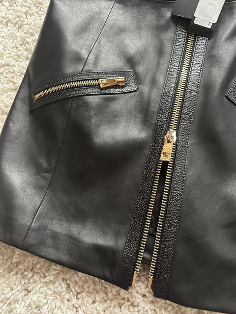 New VERSACE  Leather mini Women’s Dress full zip Sleeveless Size 48 MSRP $4025