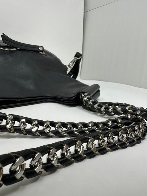 Carlos Santana Black Faux Leather Silver Chain Large Tote Crossbody Shoulder Bag