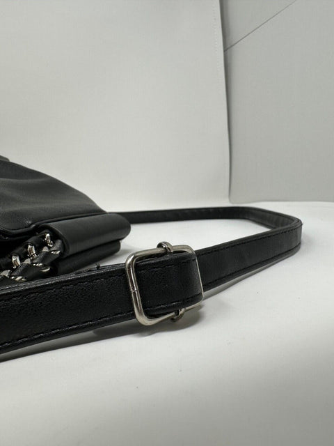 Carlos Santana Black Faux Leather Silver Chain Large Tote Crossbody Shoulder Bag