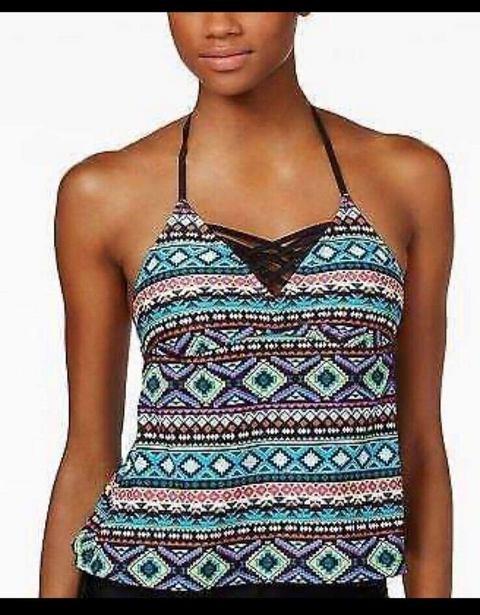 NWOT Hula Honey Swimwear Desert Daze Strappy-Front Tankini Top Size XS