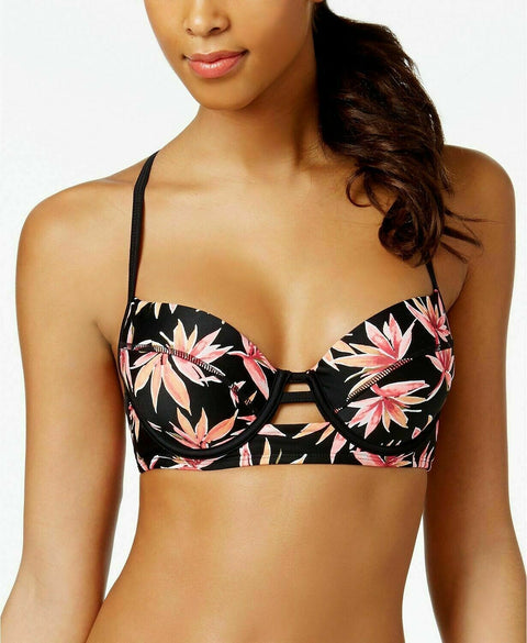 Hula Honey Women's Electric Tie-Dyed Strappy Halter Bikini Top Black/Brown, XL