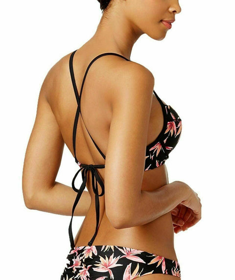 Hula Honey Women's Electric Tie-Dyed Strappy Halter Bikini Top Black/Brown, XL