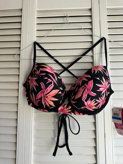 Hula Honey Women's Electric Tie-Dyed Strappy Halter Bikini Top Black/Brown, XL