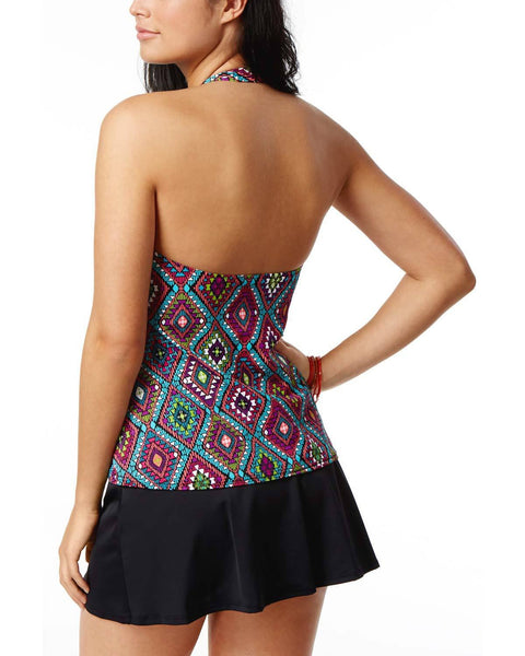 Swim Solutions Santa Fe Geometric Triple Tier Halter Tankini Top size 8