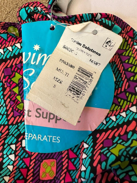 Swim Solutions Santa Fe Geometric Triple Tier Halter Tankini Top size 8