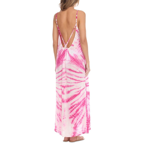 Raviya Womens Tie-Dye Rayon Maxi Dress Pink XL