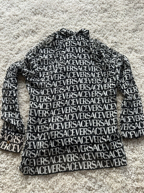 Versace All Over Logo Printed Silk Ladies Shirt Size 41