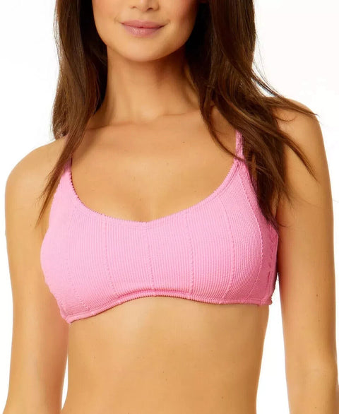 Salt + Cove Juniors' Popcorn-Rib Bralette Bikini Top Swimwear, Pink, M
