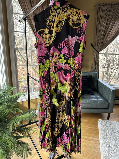 New Versace Logo Orchid Print Midi Shirt Dress For Ladies Size 46