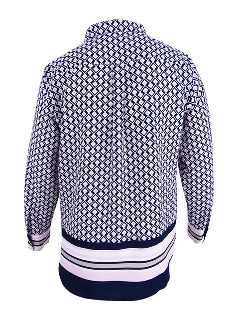 Tommy Hilfiger Plus Size Contrast-Hem Shirt Sky Captain Multi 3X