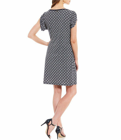 MICHAEL Michael Kors Rope Geometric Print Matte Jersey Dress True Navy White XXS