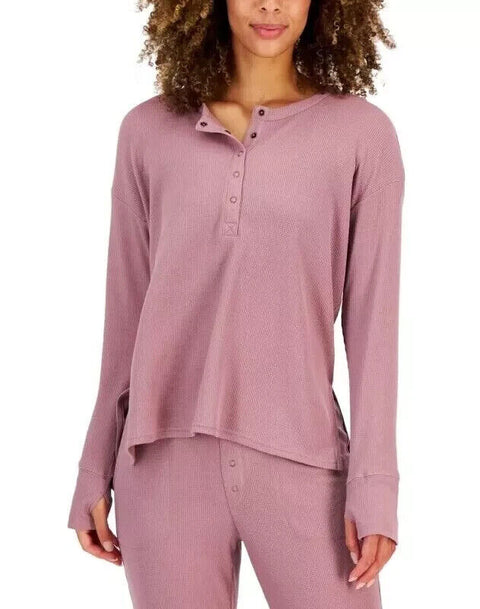 Jenni Women's Waffle-Knit Henley Lounge Pajama Top, Antique Rose Pink, Medium