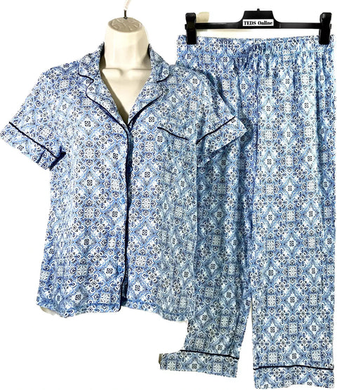 NWT - Charter Club  Printed Notch Collar Cropped Pajama Set $55 XS