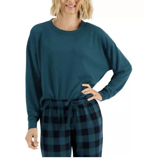 Jenni Women's 2-Piece Soft Knit Pajama Set, June Bug Green Buffalo Check, Small