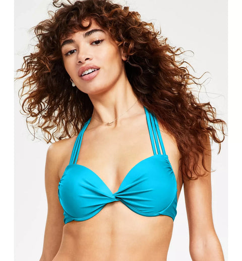 Salt + Cove Junior's Aqua Strappy Underwire Push-Up Halter Bikini Top Size XS