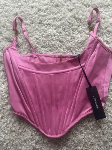 NWT Versace Square Neckline Sleeveless Crop Top Pink
