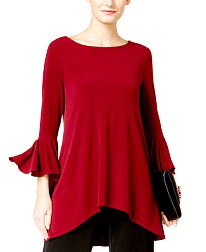 Alfani High-Low Bell-Sleeve Tunic Banner Red XL