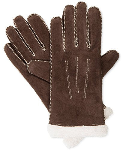 Isotoner Signature Women's Moccasin Stitch Suede Gloves (L, Dark Brown)