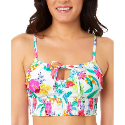 Salt + Cove Womens Juniors Floral Print Smocked Bikini Swim top