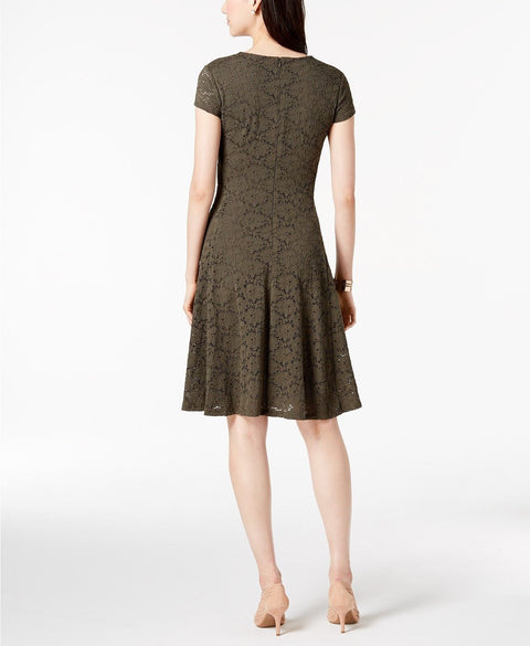 Alfani Lace Fit Flare Dress Urban Olive 16