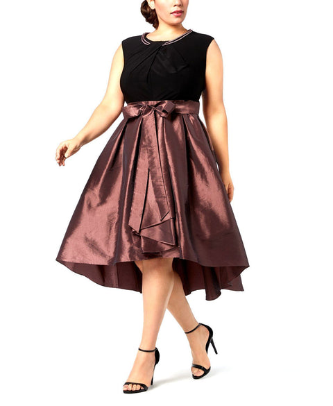 SLNY FASHIONS WOMENS BLACK BROWN HIGH LOW FIT & FLARE GOWN DRESS SIZE 20W
