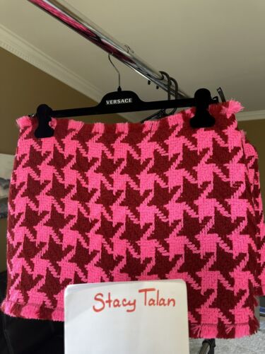 Versace Houndstooth Pattern Ladies Mini Skirt In Pink Size 44