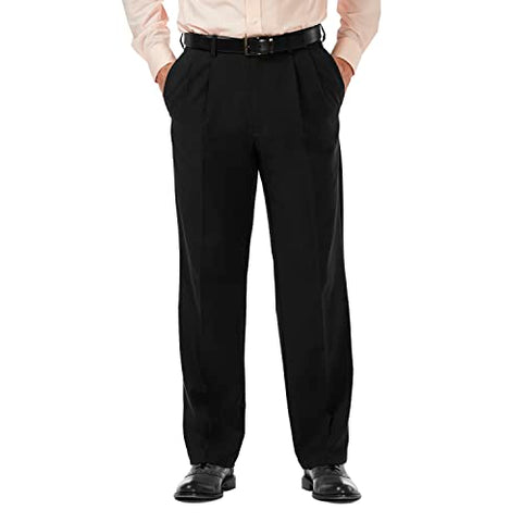 Haggar mens Cool 18 Pro Classic Fit Pleat Front Hidden Expandable Waist With Big & Tall Sizes Casual Pants, Black, 42W x 29L US
