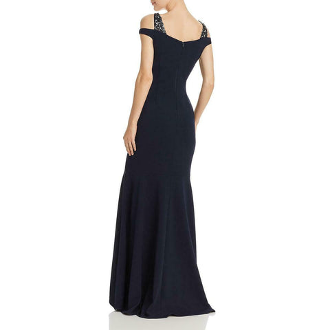 Adrianna Papell Womens Navy Off-The-Shoulder Evening Dress Gown 2