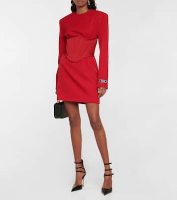 Versace Red Wool Gabardine Corset Mini Dress