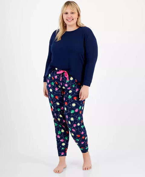 Jenni Medium Long Sleeve Mix It Pajama Set Navy Christmas Lights