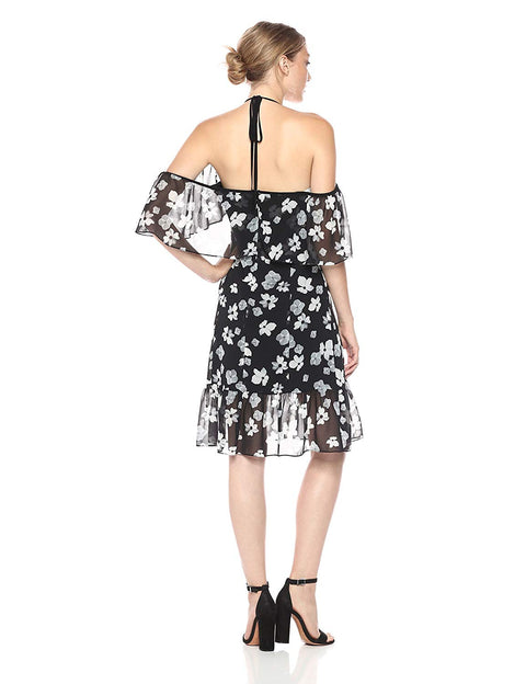kensie Women's Regular Halter Floral Print Cold Shoulder Dress XS