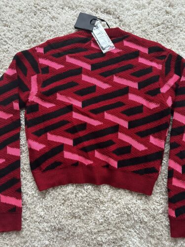 Versace Patterned Knit Pink Cardigan Fuchisa Womens Size 42