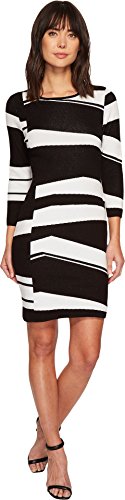 Vince Camuto Womens 3/4 Sleeve Birdseye Jacquard Sweater Dress Rich Black MD One Size