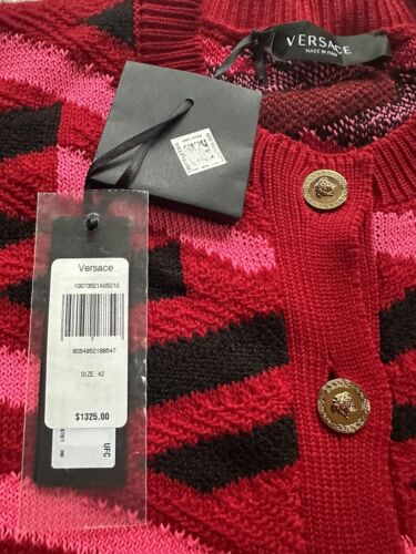 Versace Patterned Knit Pink Cardigan Fuchisa Womens Size 42