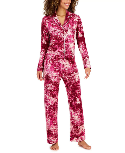 Jenni Women's 2-Piece Notch-Collar Pajama Set, Pink Splash Tie Dye