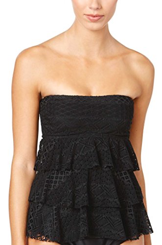 Island Escape Womens Tummy Control Tiered Swim Top Separates Black 8