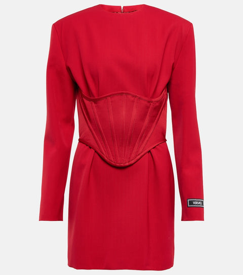 Versace Red Wool Gabardine Corset Mini Dress